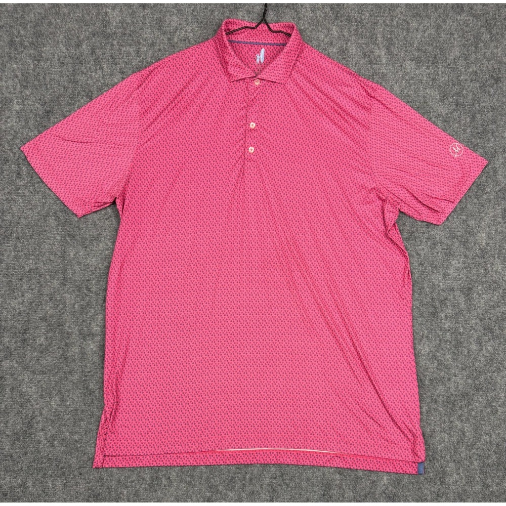 Johnnie-O Featherweight Mens XL Pink Palm Tree Print Golf Polo Shirt UPF 50